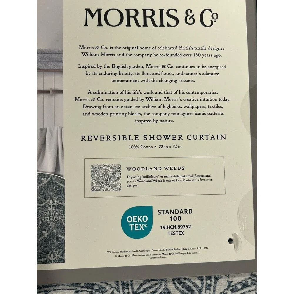 William Morris & Co Woodland Weeds Textured Fabric Shower Curtain 100% Cotton